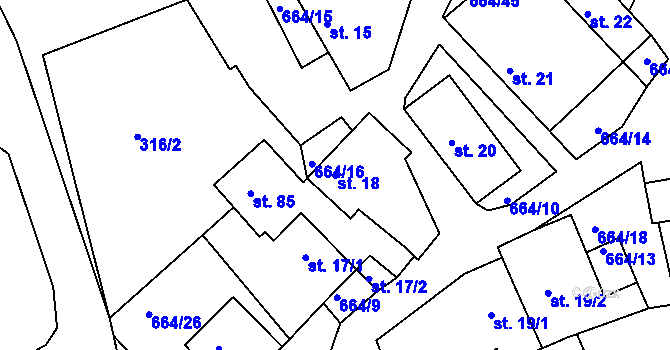 Parcela st. 18 v KÚ Staňkov, Katastrální mapa