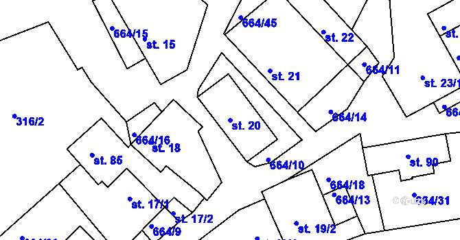 Parcela st. 20 v KÚ Staňkov, Katastrální mapa