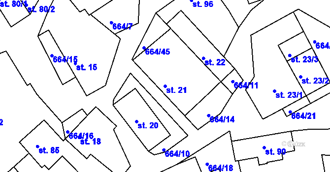 Parcela st. 21 v KÚ Staňkov, Katastrální mapa
