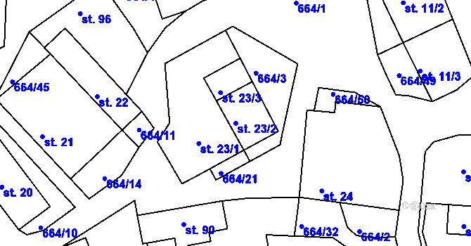 Parcela st. 23/2 v KÚ Staňkov, Katastrální mapa