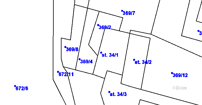 Parcela st. 34/1 v KÚ Staňkov, Katastrální mapa