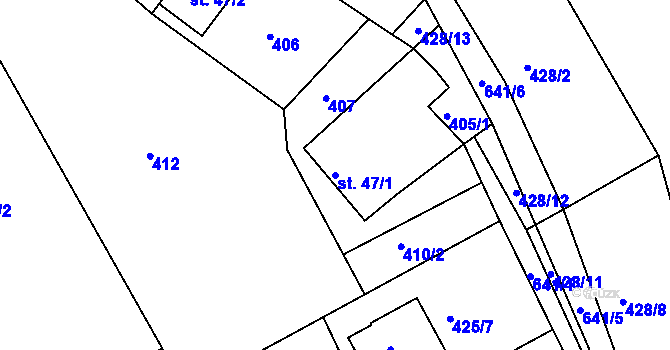 Parcela st. 47/1 v KÚ Staňkov, Katastrální mapa