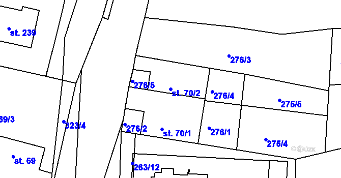 Parcela st. 70/2 v KÚ Staňkov, Katastrální mapa