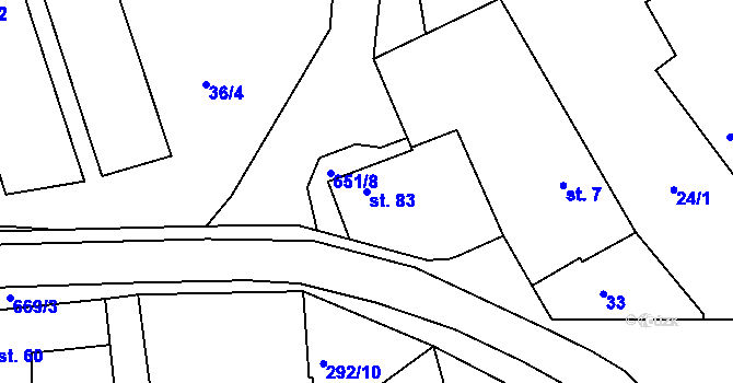 Parcela st. 83 v KÚ Staňkov, Katastrální mapa
