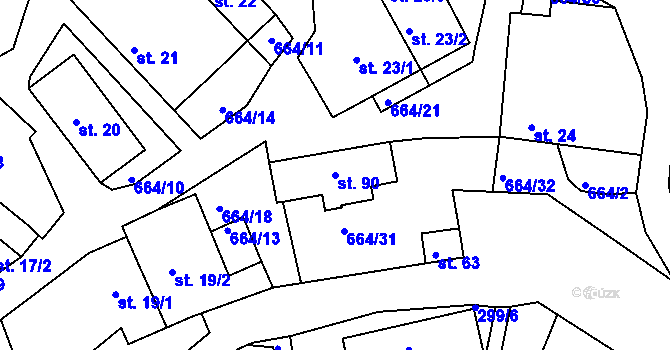 Parcela st. 90 v KÚ Staňkov, Katastrální mapa
