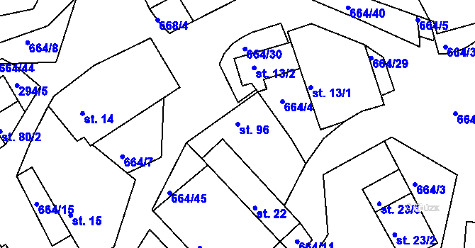 Parcela st. 96 v KÚ Staňkov, Katastrální mapa
