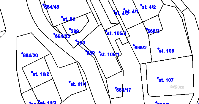 Parcela st. 105/1 v KÚ Staňkov, Katastrální mapa