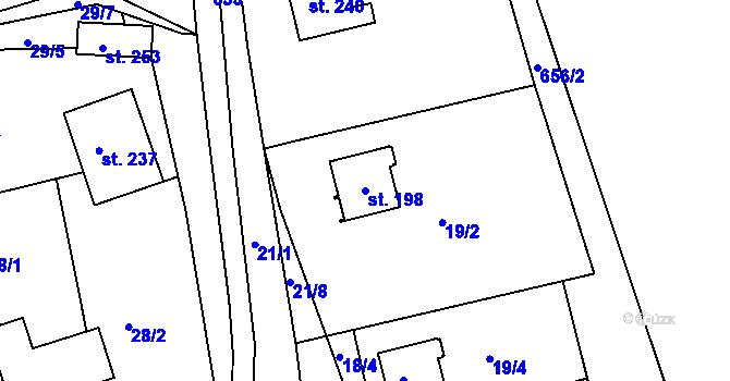 Parcela st. 198 v KÚ Staňkov, Katastrální mapa