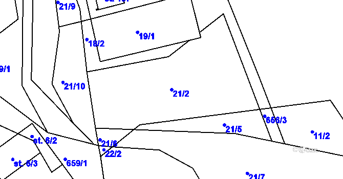 Parcela st. 21/2 v KÚ Staňkov, Katastrální mapa