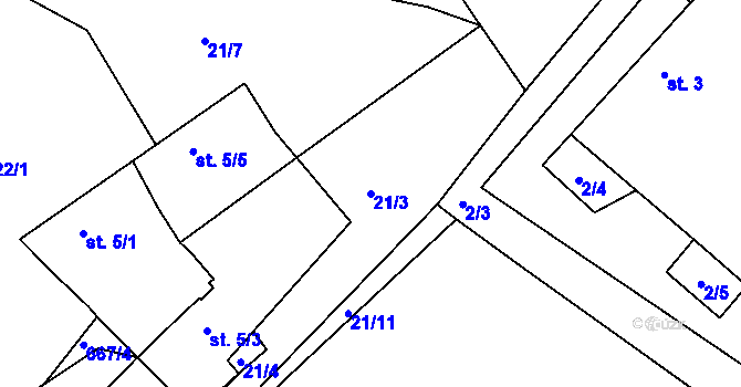 Parcela st. 21/3 v KÚ Staňkov, Katastrální mapa