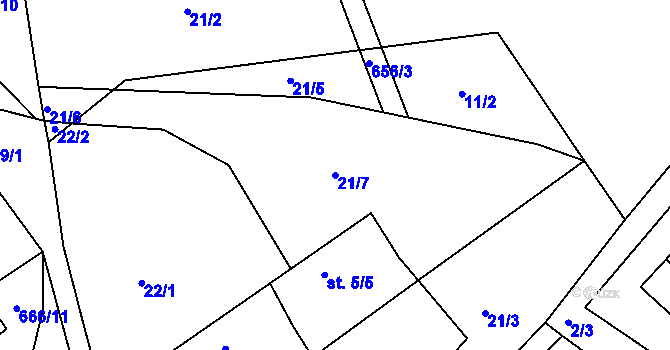 Parcela st. 21/7 v KÚ Staňkov, Katastrální mapa