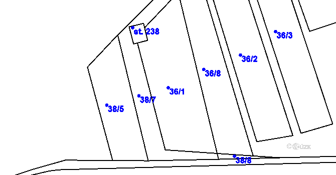 Parcela st. 36/1 v KÚ Staňkov, Katastrální mapa
