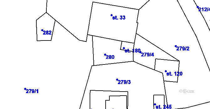 Parcela st. 280 v KÚ Staňkov, Katastrální mapa