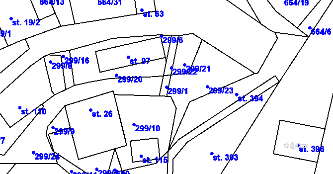 Parcela st. 299/1 v KÚ Staňkov, Katastrální mapa
