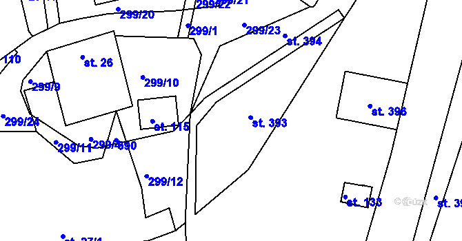 Parcela st. 299/3 v KÚ Staňkov, Katastrální mapa