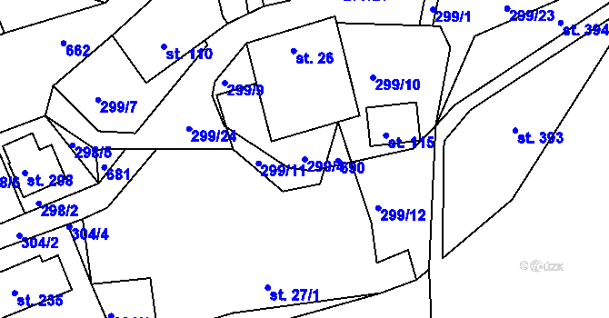 Parcela st. 299/4 v KÚ Staňkov, Katastrální mapa