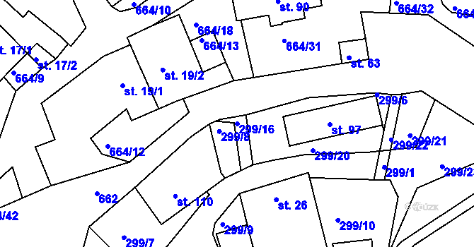 Parcela st. 299/16 v KÚ Staňkov, Katastrální mapa