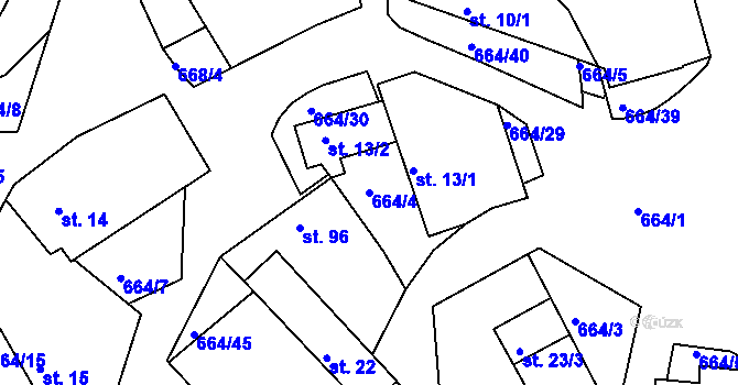 Parcela st. 664/4 v KÚ Staňkov, Katastrální mapa