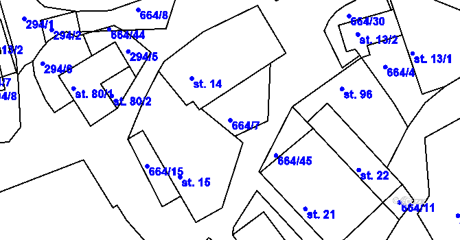 Parcela st. 664/7 v KÚ Staňkov, Katastrální mapa