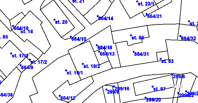 Parcela st. 664/13 v KÚ Staňkov, Katastrální mapa