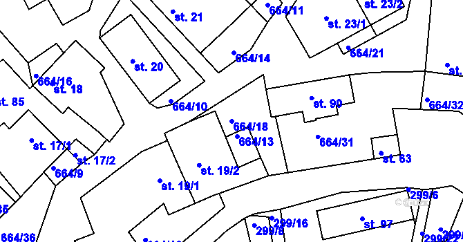 Parcela st. 664/18 v KÚ Staňkov, Katastrální mapa
