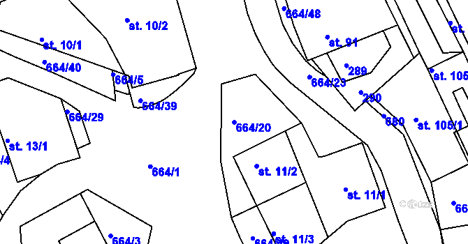 Parcela st. 664/20 v KÚ Staňkov, Katastrální mapa