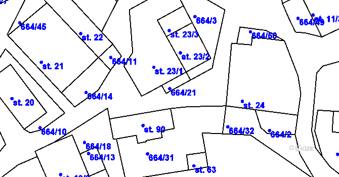 Parcela st. 664/21 v KÚ Staňkov, Katastrální mapa