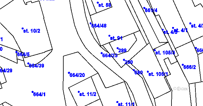 Parcela st. 664/23 v KÚ Staňkov, Katastrální mapa