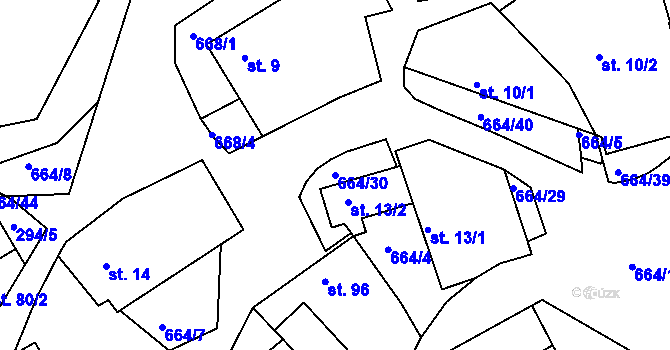 Parcela st. 664/30 v KÚ Staňkov, Katastrální mapa