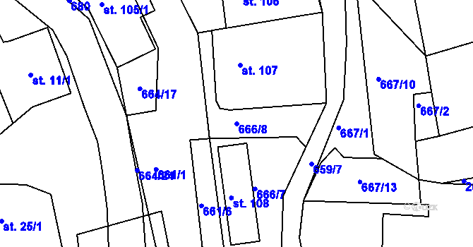 Parcela st. 666/8 v KÚ Staňkov, Katastrální mapa