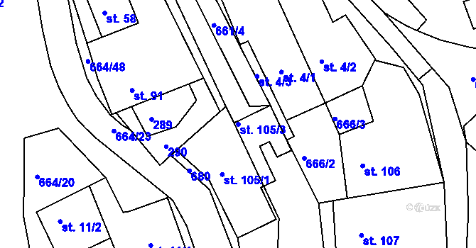 Parcela st. 105/3 v KÚ Staňkov, Katastrální mapa