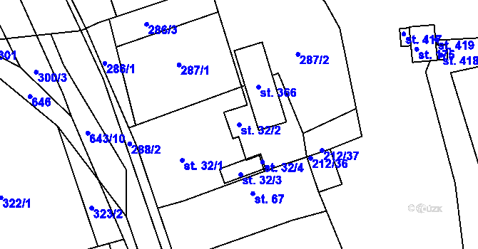 Parcela st. 32/2 v KÚ Staňkov, Katastrální mapa