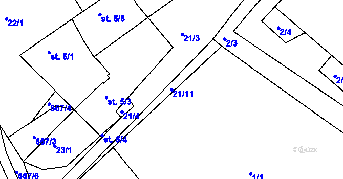 Parcela st. 21/11 v KÚ Staňkov, Katastrální mapa