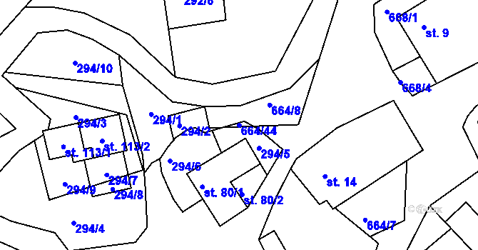 Parcela st. 664/44 v KÚ Staňkov, Katastrální mapa