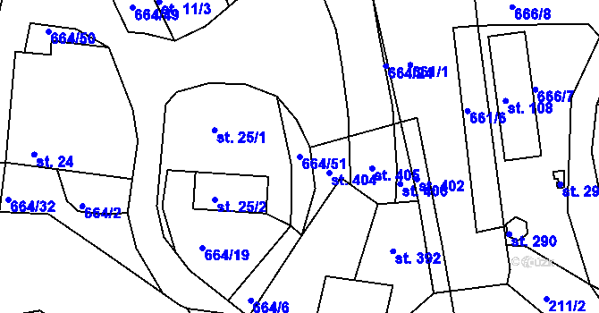 Parcela st. 664/51 v KÚ Staňkov, Katastrální mapa