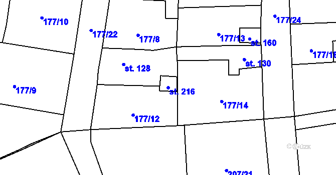 Parcela st. 216 v KÚ Krchleby u Staňkova, Katastrální mapa