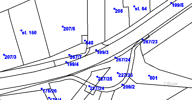 Parcela st. 199/3 v KÚ Krchleby u Staňkova, Katastrální mapa