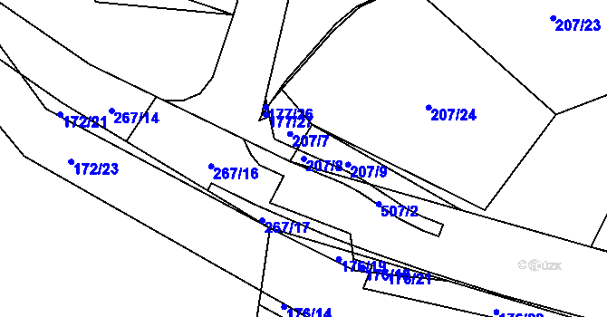 Parcela st. 207/8 v KÚ Krchleby u Staňkova, Katastrální mapa