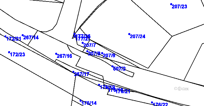 Parcela st. 207/9 v KÚ Krchleby u Staňkova, Katastrální mapa