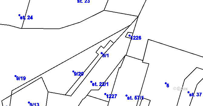 Parcela st. 9/1 v KÚ Ohučov, Katastrální mapa