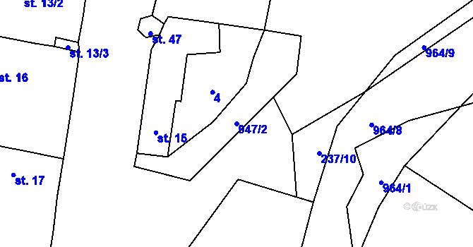 Parcela st. 947/2 v KÚ Ohučov, Katastrální mapa