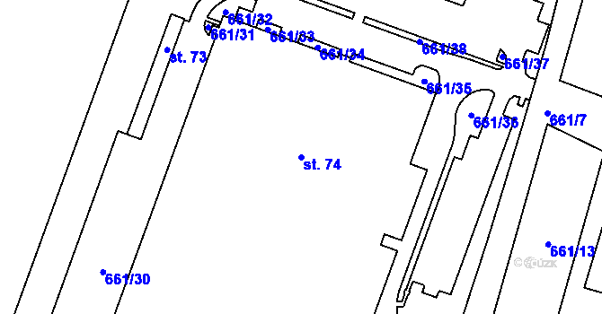 Parcela st. 74 v KÚ Ohučov, Katastrální mapa