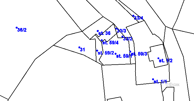Parcela st. 59/2 v KÚ Ohučov, Katastrální mapa