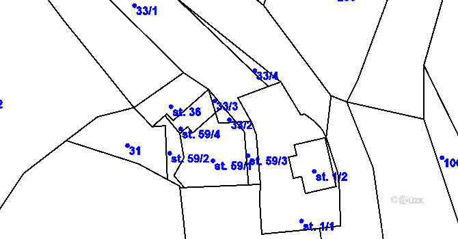 Parcela st. 33/2 v KÚ Ohučov, Katastrální mapa