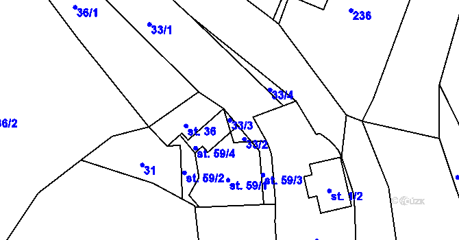 Parcela st. 33/3 v KÚ Ohučov, Katastrální mapa