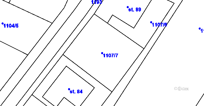 Parcela st. 1107/7 v KÚ Ohučov, Katastrální mapa