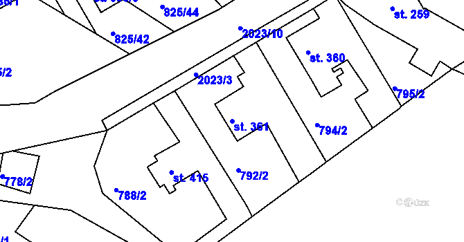 Parcela st. 361 v KÚ Staňkov-město, Katastrální mapa