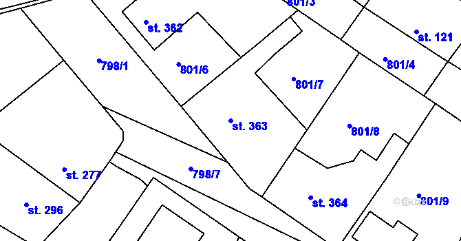 Parcela st. 363 v KÚ Staňkov-město, Katastrální mapa