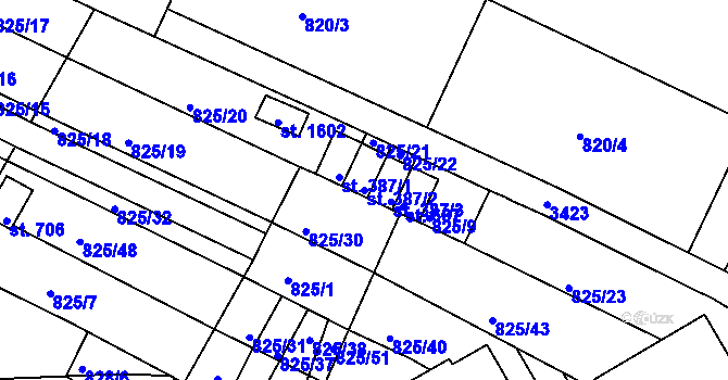 Parcela st. 387/2 v KÚ Staňkov-město, Katastrální mapa