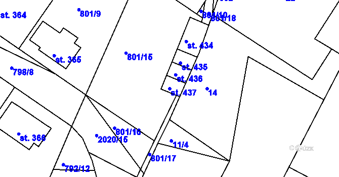 Parcela st. 437 v KÚ Staňkov-město, Katastrální mapa